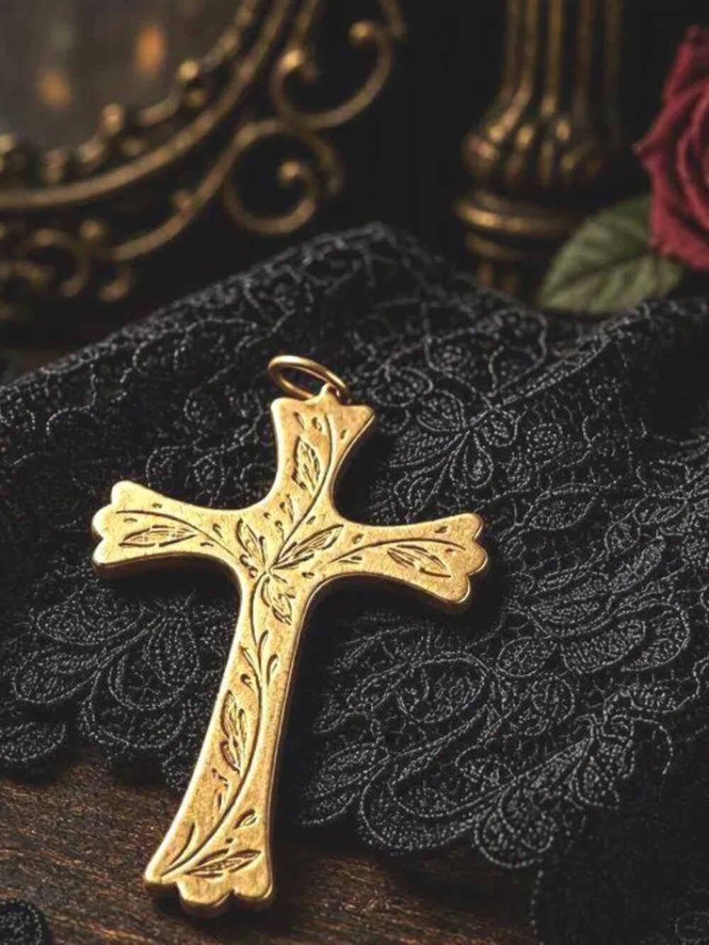 Victorian, Goth, Gold Filled, Shved and Cohen, Hand Etched, Signed,Pendant Cross
